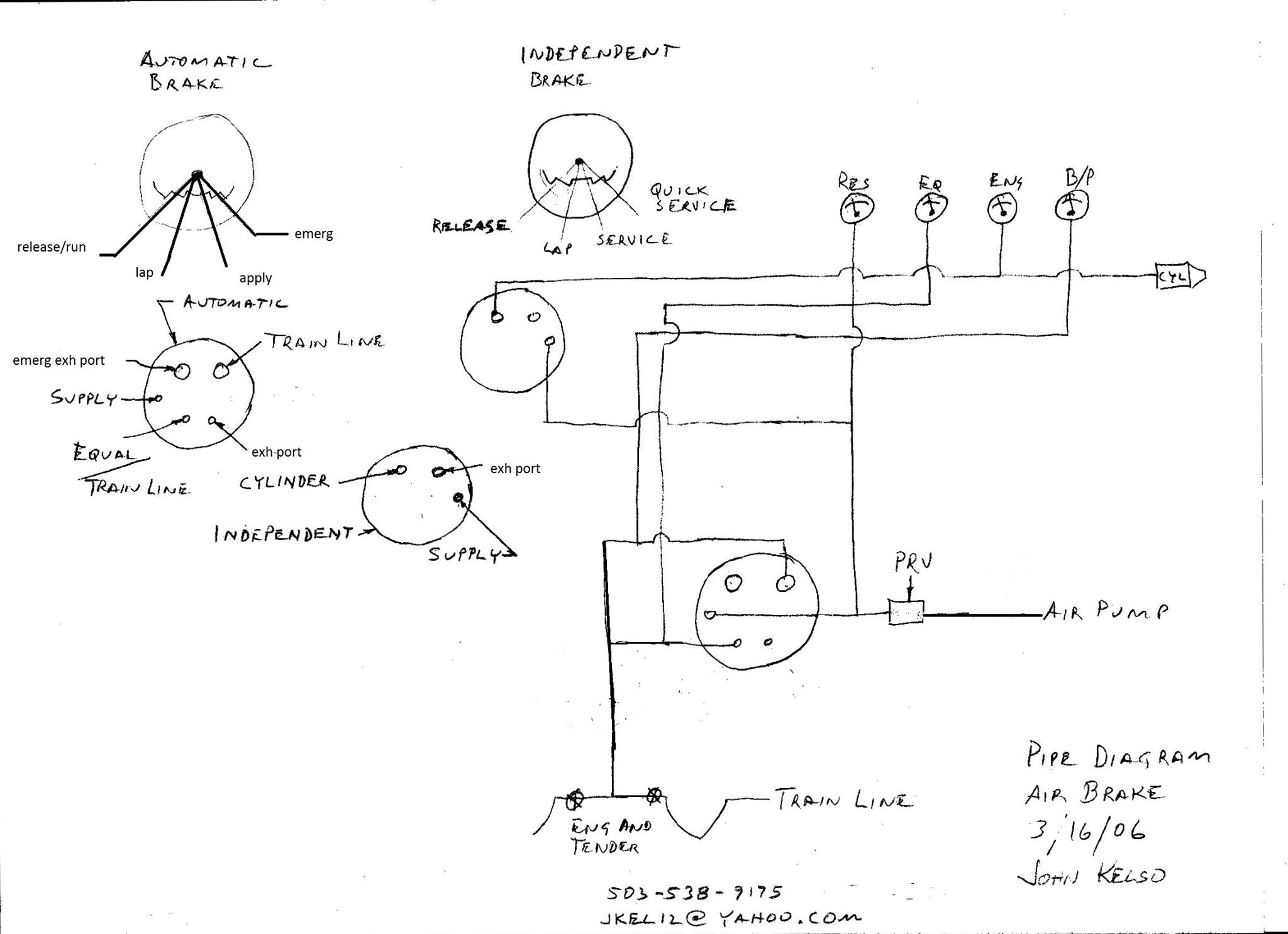 6ET Brake Valve Pipe Diagram, drawn by John Kelso, 16 March 2016