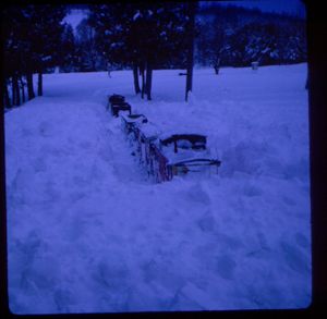 A snow bound train on the Atkinson Railroad, 1966.