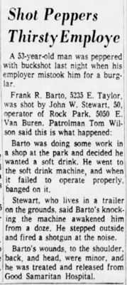 "Shot Peppers Thirsty Employee", Frank Barto, Arizona Republic, 11 June 1959.
