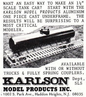 Karlson Model Products advertisement from Live Steam Magazine, August 1976.