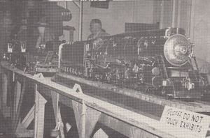 Frank Dee's 3/4 inch scale 4-8-4 at the first Model Engineer Show of the Golden Gate Live Steamers, which produced sufficient funds for the club to build a 12x20 foot old time station house at their track in the Redwood Regional Park, Oakland. From The North American Live Steamer, Volume 1, Number 2, 1956.