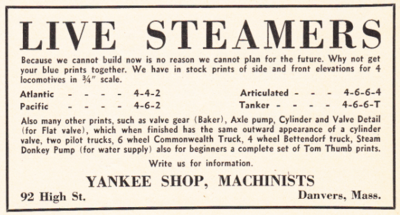 Yankee Shop Machinists advertisement from The Model Craftsman, July 1944.