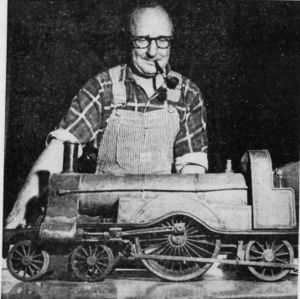 Britain's pride in the 1870s was the prototype of this "Stirling Eight-Foot Single" locomotive. This model, belonging to Dr. L.L. Stanley of Fairfax, is being built by Adams.