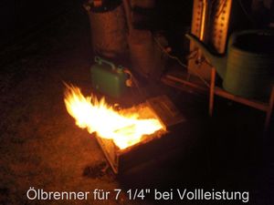 Wulf-Dieter oil burner for 7.25 inch gauge locomotive test firing.