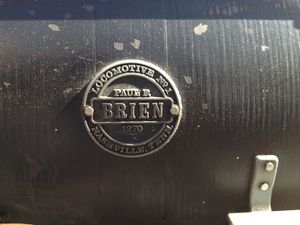 Paul Brien's builders plate on an 0-6-0 switcher he built in 1970. Bob Grey of Mississippi owns the locomotive.