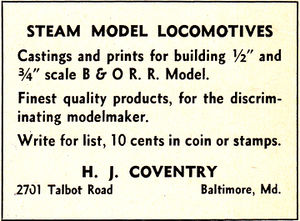 H. J. Coventry advertisement from "Mechanical Models" magazine, January 1938.