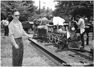 On Little Maryland's 90th birthday, Dick Arnold, restorer, fired up the boiler at a live steam even in New Jersey, June 1982.