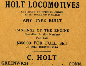 Advertisement for Holt Locomotives in "The Modelmaker", September 1932.