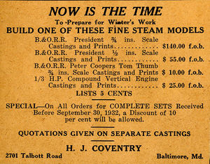 H.J. Coventry advertisement in "The Modelmaker", September 1932.