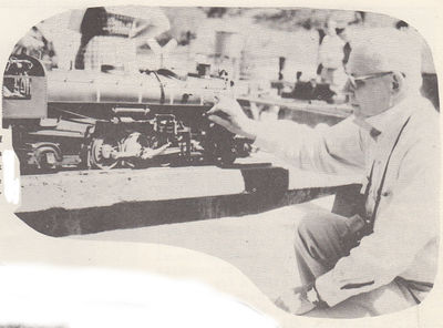 Grafton McInnish of Plainview, Texas and his 3/4 inch scale Mikado which is an excellent miniature locomotive.