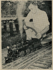 Bill Moorewood and his American 4-4-0 at the Pennsylvania Live Steamers Fall Meet 1953.
