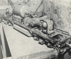 Stripped engine unit shows the detail of the driving mechanism and the reason for the weight (450 pounds) of the locomotive.