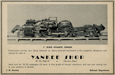 Yankee Shop advertisement from "The Miniature Locomotive", Nov-Dec 1953.
