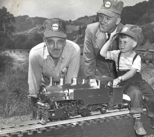 Harry Dixon (left) with locomotive "Dixie Dee".