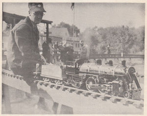 The cover photo of the July-August 1950 edition of The Live Steamer features a detailed view of the well known 3/4 inch scale Boston & Maine Atlantic type locomotive built by William (Bill) Van Brocklin Jr of Roslindale, Mass., and it is shown with the builder at the 1949 N.E.L.S. annual Live Steam Meet at Danvers. This is Bill's second locomotive.