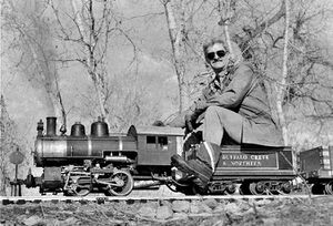 Ken Scheer steaming Costigan's 7-1/2 inch gauge 0-4-0 on 07 February 1988, at the old Colorado Live Steamers - Kassler Tracksite (Photo: by Dave Fidelman)