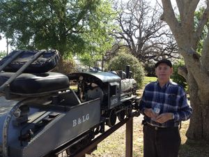 Bob Gray with his 0-6-0 switcher #1079. The locomotive was built by Paul F. Brien in 1970. This photo was taken at the Annetta Valley & Western Meet, April 2013. Photo by Daris A Nevil.