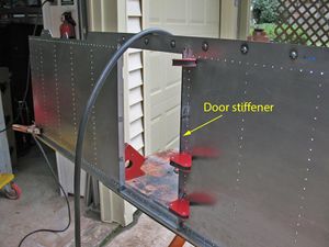 Getting ready to weld in door stiffener on panel.