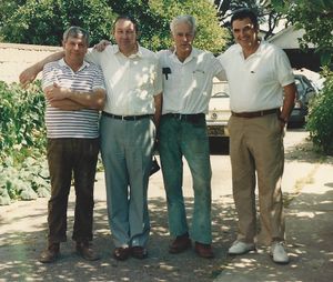 Jim Kreider, Brian Gittins (who created the PRR E6 Atlantic), Doug Alkire, and Mel Saslow of Saturated Steam. 23 June 1989, photo by Jim Kreider.