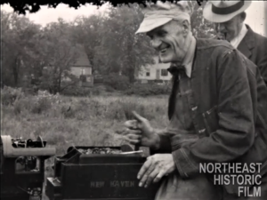 Arthur Wegner running his newly-acquired 3-1/2 inch gauge 4-4-2 #1101 (ex-Norman Steele engine) at NELS Meet, Danvers, MA, 1949 (Screenshot photo from YouTube video).