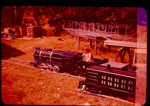 Kenny Atkinson's steam outline locomotive and Lima Switcher, 1955.