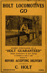Calvert Holt advertisement taken in front of his home in Connecticut. From "The Modelmaker", April 1930.