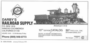 Advertisement for Darby's Railroad Supply, when it was owned by John K. Darby.