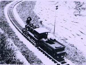 Koster two-light signal on Flat Springs and Southern Railroad. From Koster's Miniature Locomotive Supplies 1972 Catalog.