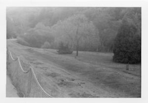 Redwood Regional Park in 1971 after abandonment. Taken from the adjoining roadway, at the North end of the layout area, looking back toward the station building and "firing-up" tracks. Photo by Harry Dixon.