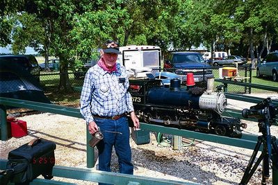 Jack Lucks and his Mogul No. 573. At the Houston Area Live Steamers, May 2002.