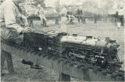 Frank Kaylor's 3-1/2" gauge Pacific running at the 20th annual BLS meet, 1952. Like the other locos of the Southeastern Live Steamers, this job had one of Otha Hege's turbo-generators.
