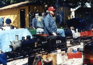 Terry Adams and his QA&P #574 Allen Mogul at the Annetta Valley & Western Railroad. Photo by Stanley Robinson.