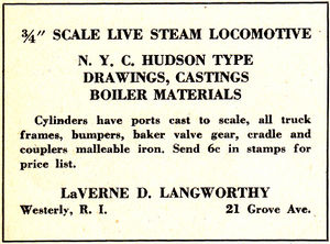 LaVerne D. Langworthy advertisement from "Mechanical Models" magazine, January 1938.