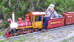 Enos Yoder at the throttle of his 2-6-0 Mogul "Nicole".