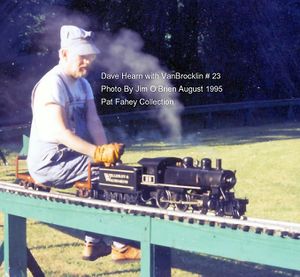 Dave Hearn with Bill Van Brocklin's Locomotive No 9, August 1995. Photo by Jim O'Brien.