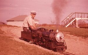 Norman Steele's New Haven locomotive at Pioneer Valley Live Steamers track. From eBay, August 2020. Seller stated photo was taken October 1961.