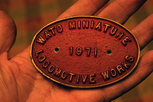 Builder's plate from WATO Miniature Locomotive Works, 1971.