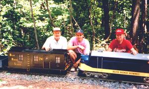 The Gold Spike Ceremony of the Blue Ridge Summit Railroad, June 1, 1998. Left to right Bob Fink, Richard Fink, Bill Koster.