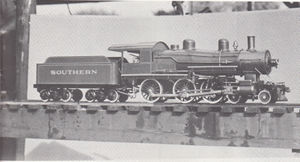 Bill Van Brocklin's No. 4 3/4 inch scale ten wheeler at the BLS Meet hosted by the Pennsylvania Live Steamers, August 1952.
