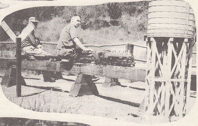 Vic Shattock as passenger behind his 3/4 inch Pacific being driven up to the water column by Carl Nordberg.