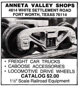 Advertisement for Anneta Valley Shops, Live Steam Magazine, February 1984.