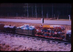 Atkinson Railroad's new car carrier, circa 1966, loaded with new Tonka vehicles.