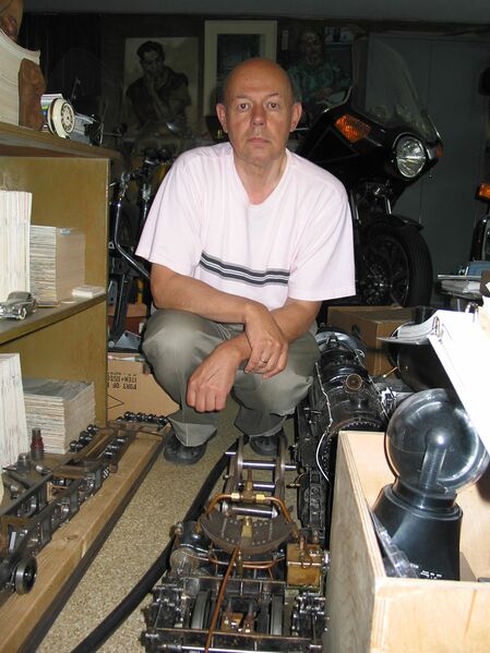 File:4 Don Carr in Workshop - July, 2010 with J. Crookall Hudson Chassis.jpg